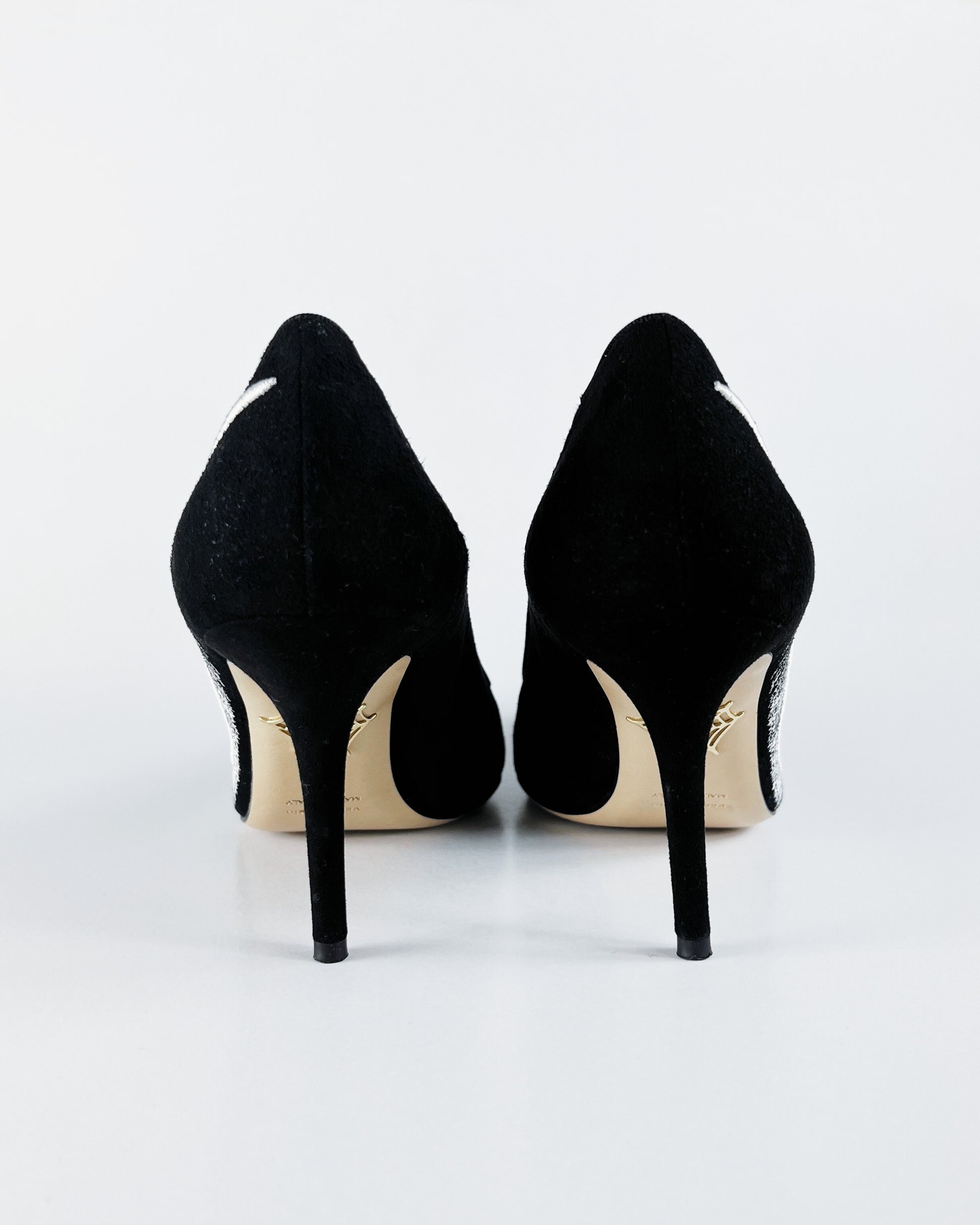 Charlotte Olympia Emilia Feather-Embroidered Suede Pumps (EU 38)