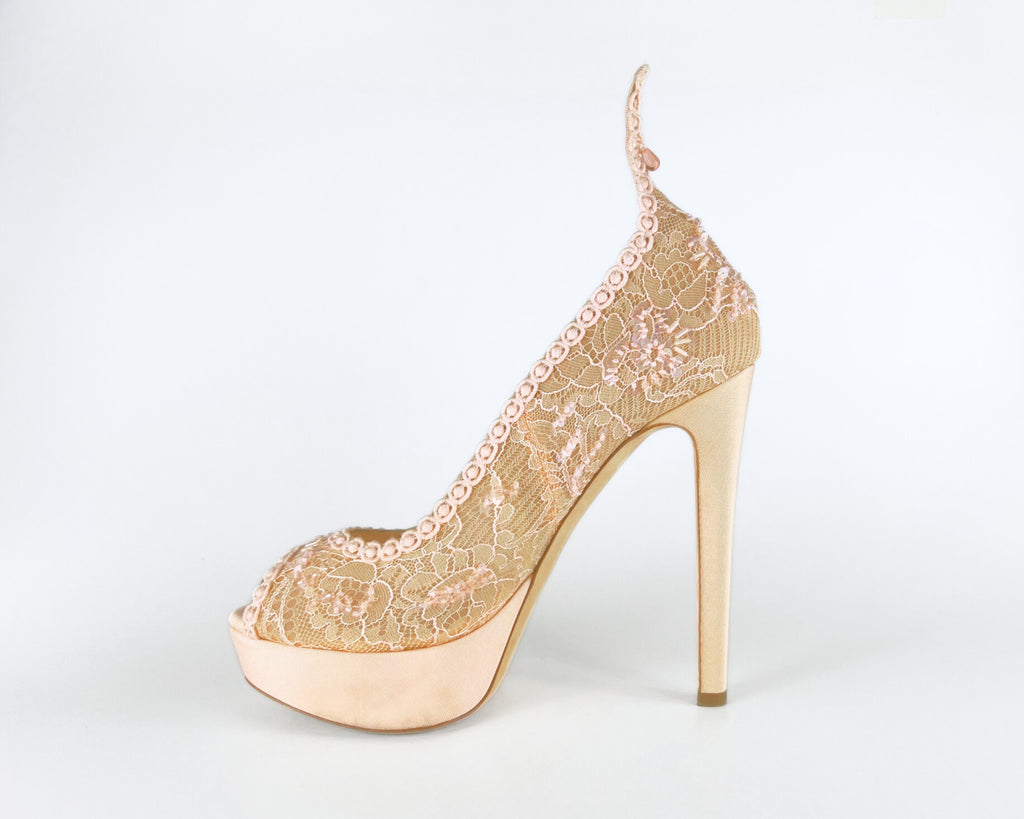 Dior Pink Lace Pampille Platform Pumps (EU 38)