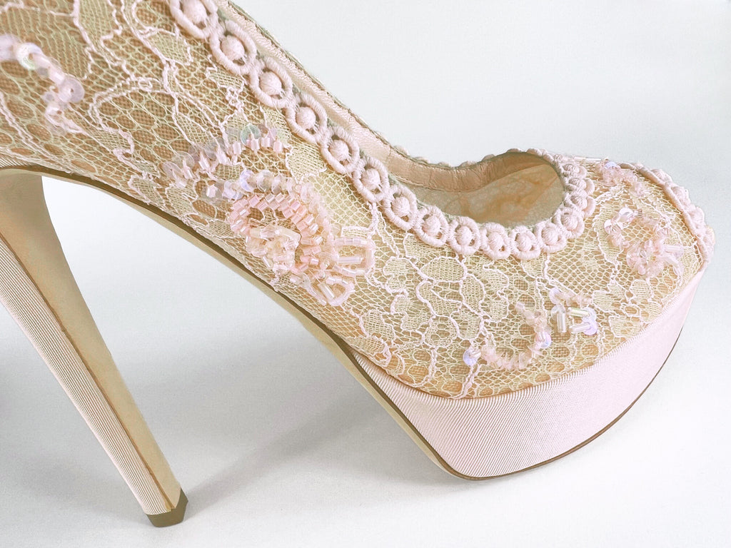 Dior Pink Lace Pampille Platform Pumps (EU 38)