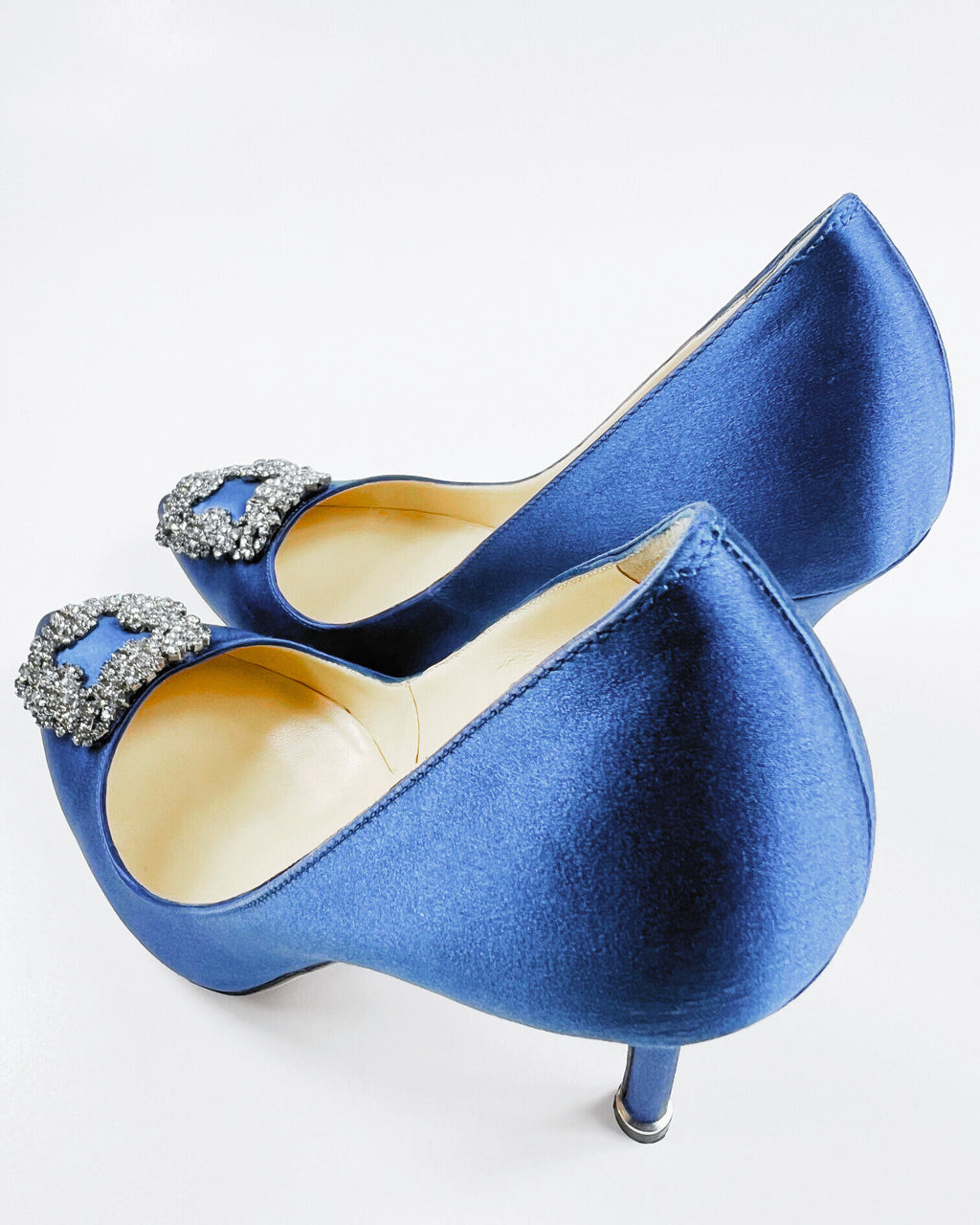 Manolo Blahnik Hangisi Blue Satin Jewel Buckle Pumps (EU 37.5)