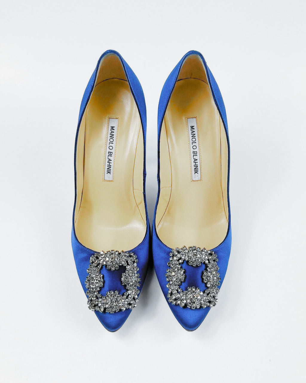 Manolo Blahnik Hangisi Blue Satin Jewel Buckle Pumps (EU 37.5)