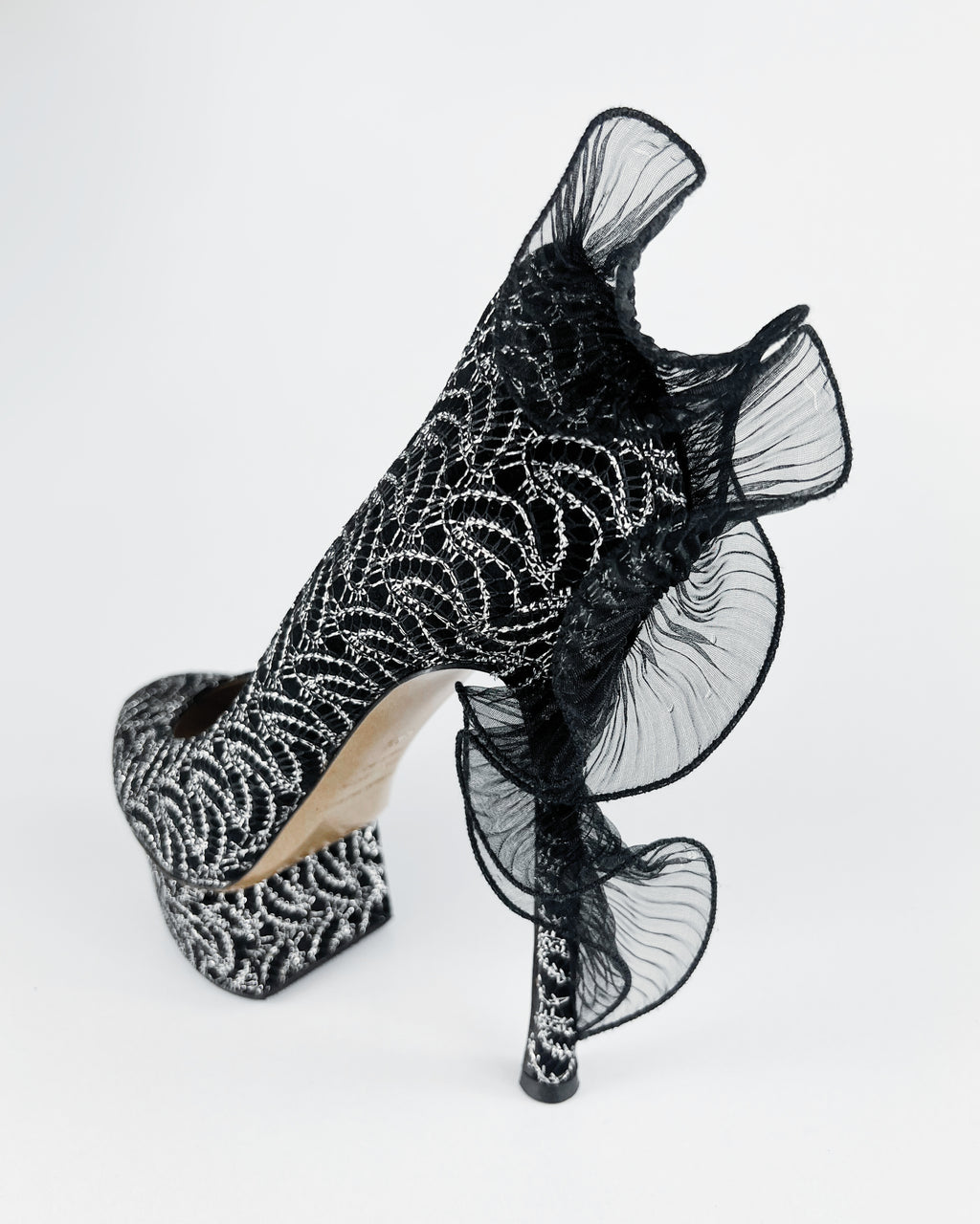 Nicholas Kirkwood Black Metallic Ruffle Trimmed Platform Pumps (EU 38.5)