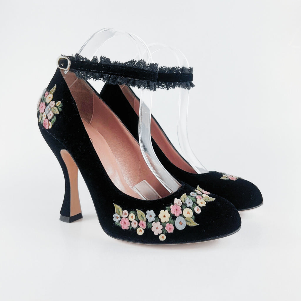Red Valentino Mary Jane Velvet Pumps (EU 37.5)